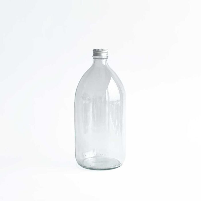 Botella de 1 litro de vidrio transparente + tapa